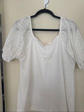 Parallel Skies White Eyelet Puff Sleeve Top